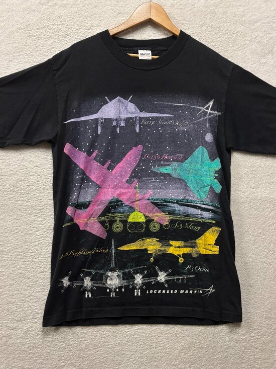 Vintage 90s Lockheed Martin Shirt Mens Large Murina USA Jet Airplane Stealth AOP